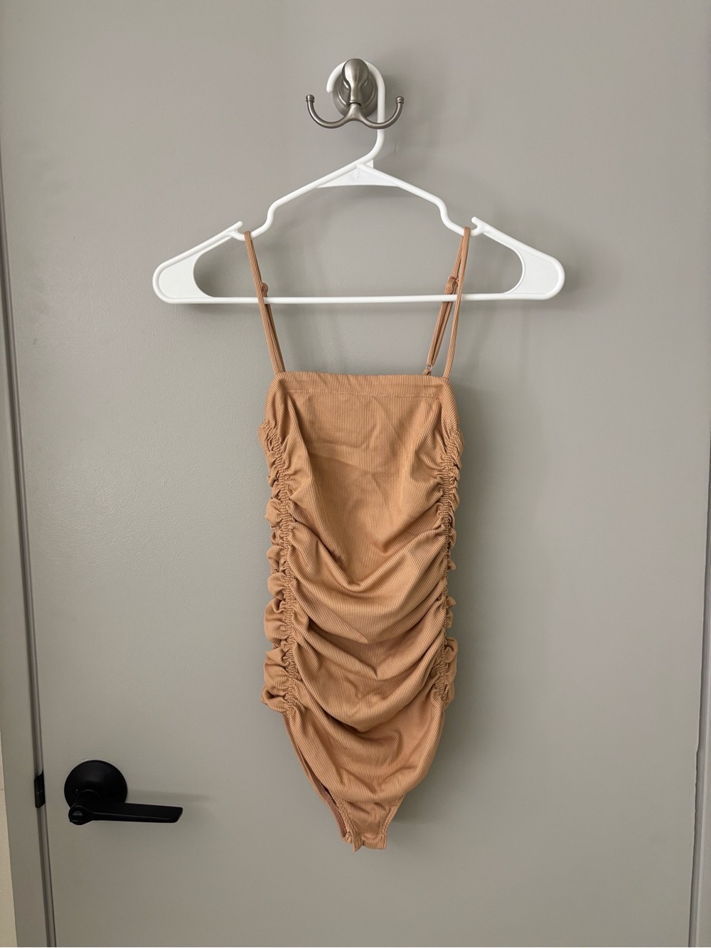 Free People Camel Ruched One-Piece Bodysuit